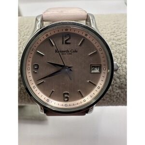 Kenneth Cole Watch Women Silver Tone Date‎ 33MM 7.5" Pink Leather Band V